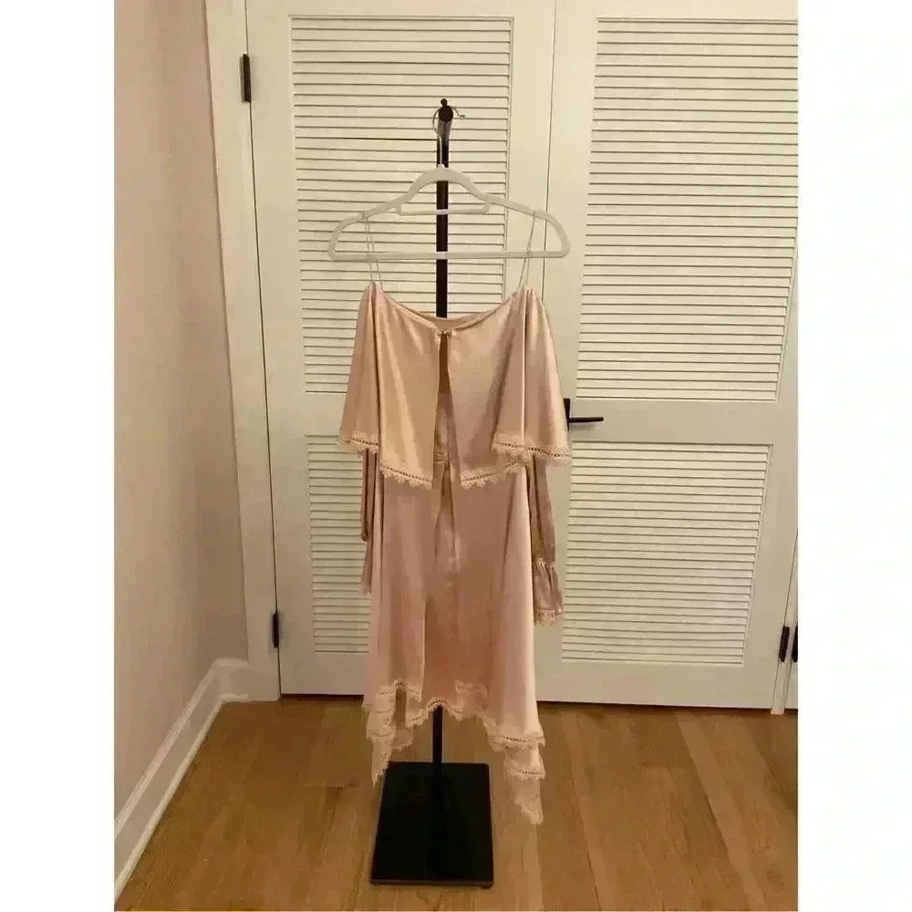 Jonathan Simkhai Off-the-Shoulder Long-Sleeve Fluid Sateen Short Dress, Size 4 - Picture 3 of 3